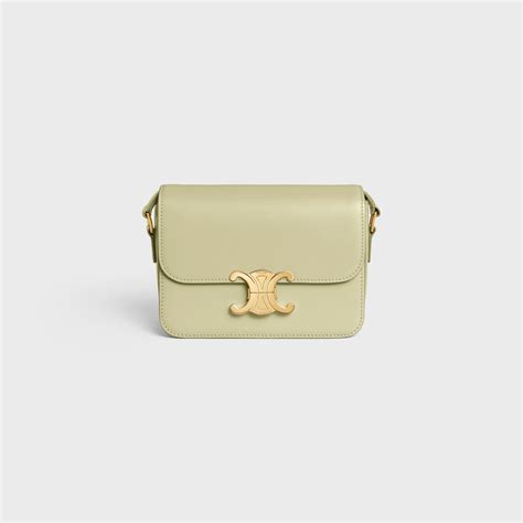 celine almond green|CELINE Shiny Calfskin Triomphe Chain Shoulder Bag Almond .